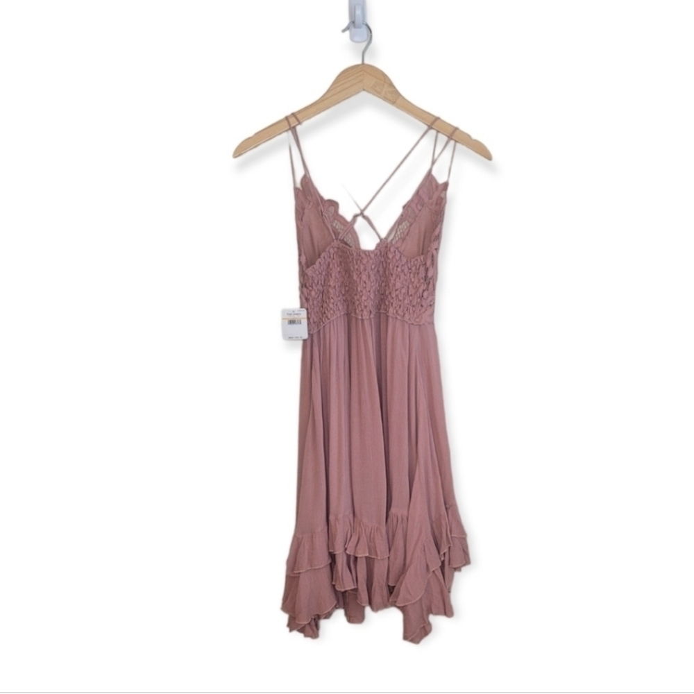 Free People Blush Pink Lace-Trim Ruffle Mini Dress - Picture 7 of 9